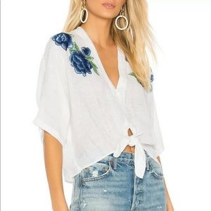 Rails Thea Button Down Shirt Blue Rose Embroidery